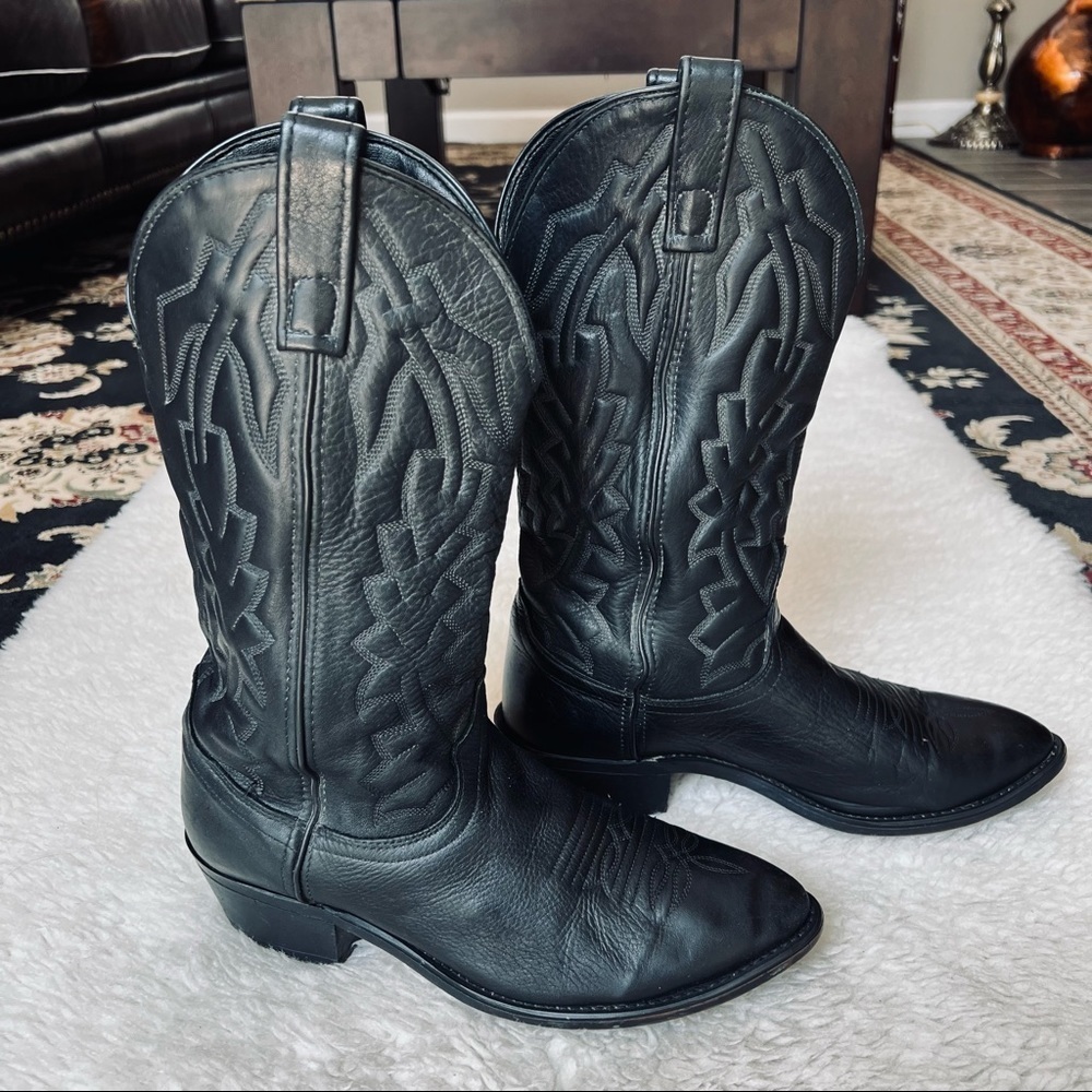 Vintage Genuine Soft Leather Black Western Cowboy boots size 9 EW - Picture 2 of 10
